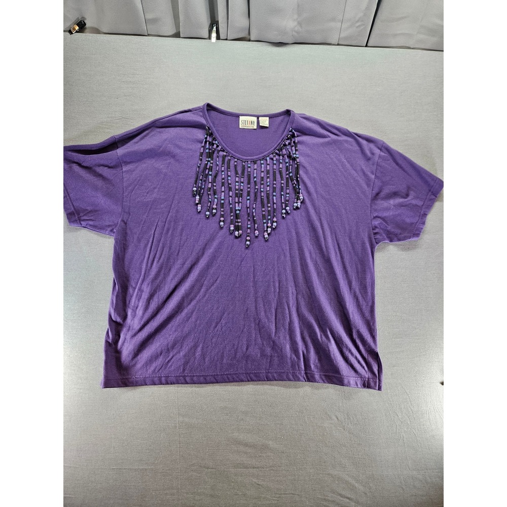 Stefano International Purple Beaded Fringe Top Plus Size 26/28W Vintage Style